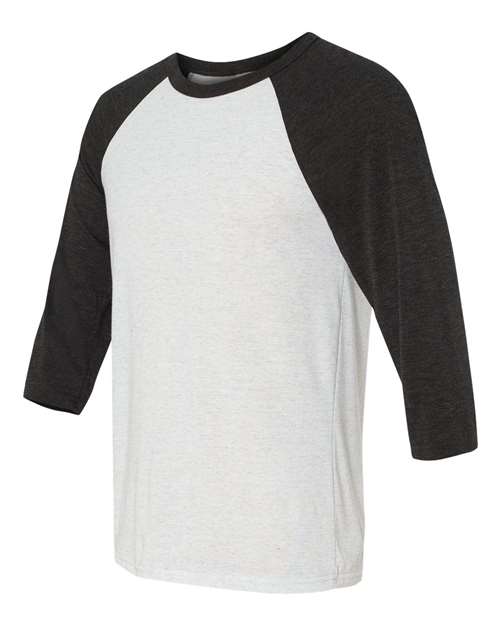Three-Quarter Sleeve Baseball Tee - Side - B80106002 - White Fleck/ Charcoal Triblend