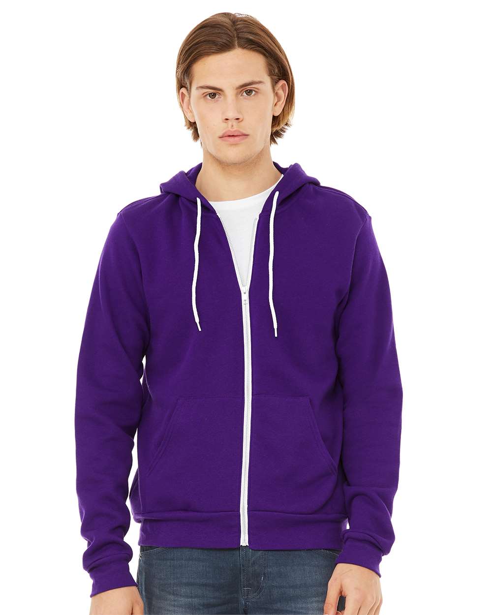 Sponge Fleece Full-Zip Hoodie - OnModelFront - B80406672 - Team Purple