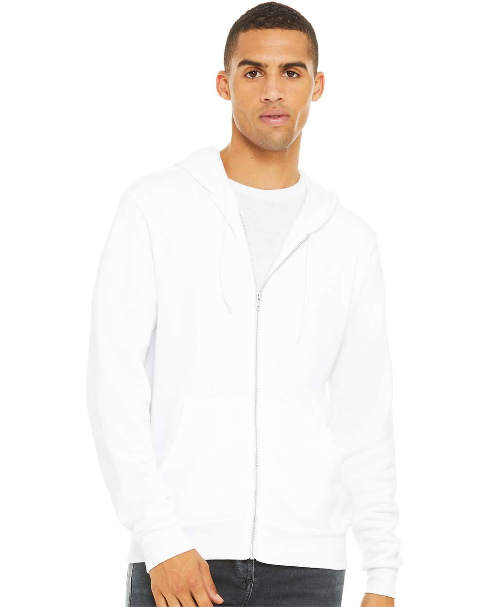 Sponge Fleece Full-Zip Hoodie - OnModelFront - B80406002 - White