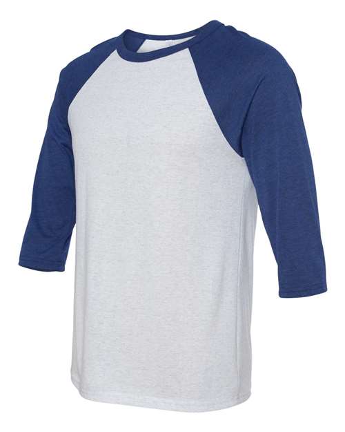 Three-Quarter Sleeve Baseball Tee - Side - B80106012 - White Fleck/ Navy Triblend