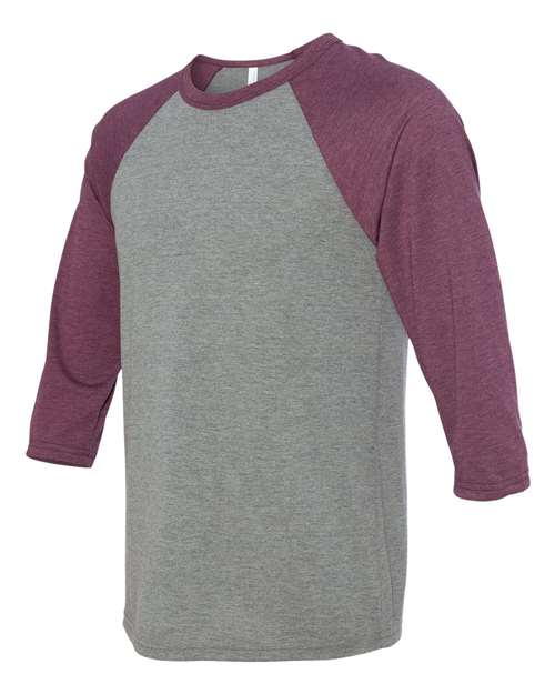 Three-Quarter Sleeve Baseball Tee - Side - B80106532 - Grey/ Maroon Triblend