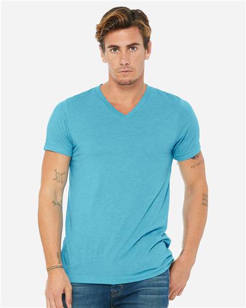 Unisex Triblend V-Neck Tee - OnModelFront - B02006054 - Aqua Triblend
