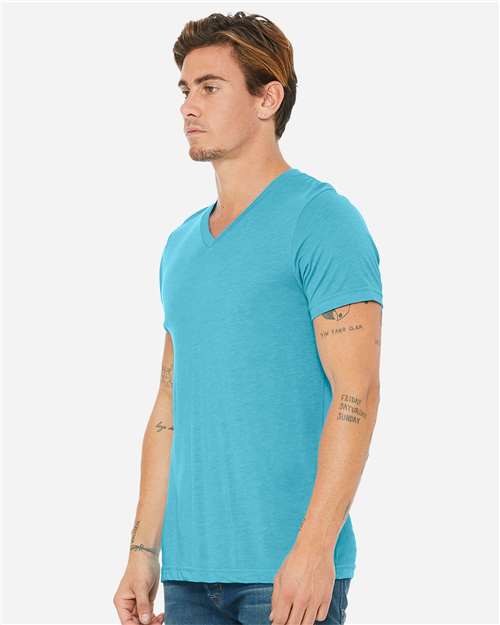 Unisex Triblend V-Neck Tee - OnModelSide - B02006054 - Aqua Triblend