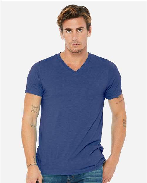 Unisex Triblend V-Neck Tee - OnModelFront - B02006756 - True Royal Triblend