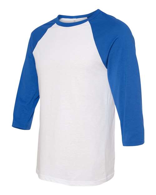 Three-Quarter Sleeve Baseball Tee - Side - B80106752 - White/ True Royal