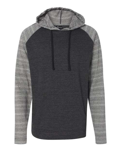 Yarn-Dyed Hooded Raglan T-Shirt - Front - B12386093 - Heather Charcoal/ Charcoal Stripe
