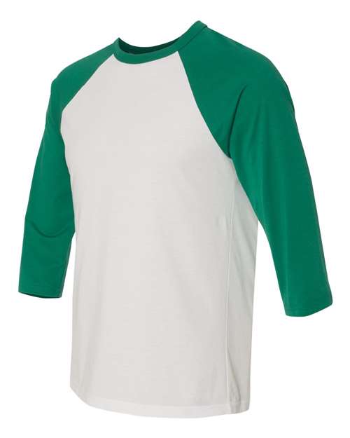Three-Quarter Sleeve Baseball Tee - Side - B80106602 - White/ Kelly