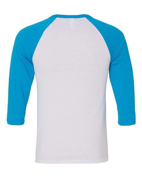 Three-Quarter Sleeve Baseball Tee - Back - B80106062 - White/ Neon Blue
