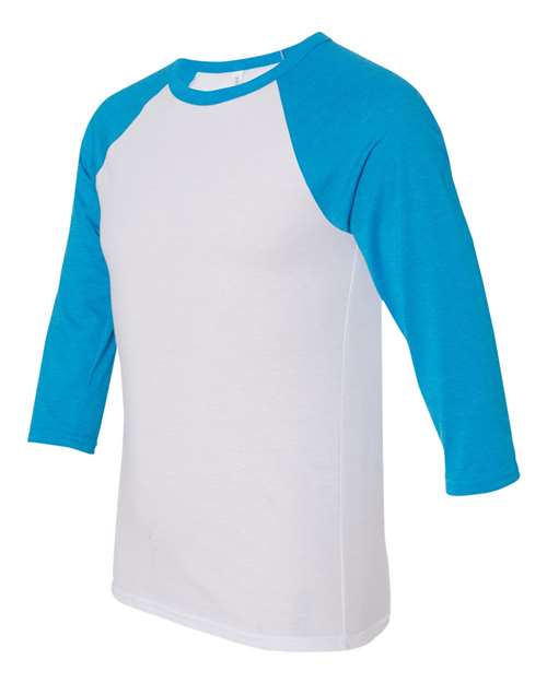 Three-Quarter Sleeve Baseball Tee - Side - B80106062 - White/ Neon Blue