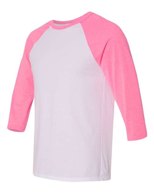 Three-Quarter Sleeve Baseball Tee - Side - B80106142 - White/ Neon Pink