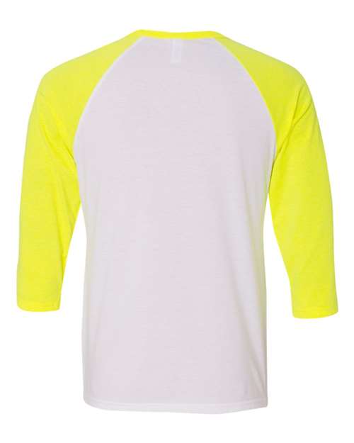 Three-Quarter Sleeve Baseball Tee - Back - B80106052 - White/ Neon Yellow
