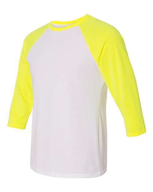 Three-Quarter Sleeve Baseball Tee - Side - B80106052 - White/ Neon Yellow