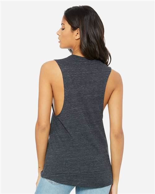 Women's Flowy Scoop Muscle Tank - OnModelBack - B55806524 - Charcoal Black Slub