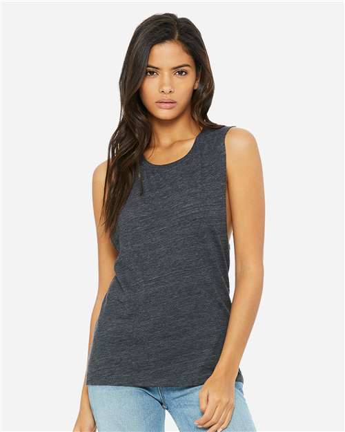 Women's Flowy Scoop Muscle Tank - OnModelFront - B55806524 - Charcoal Black Slub