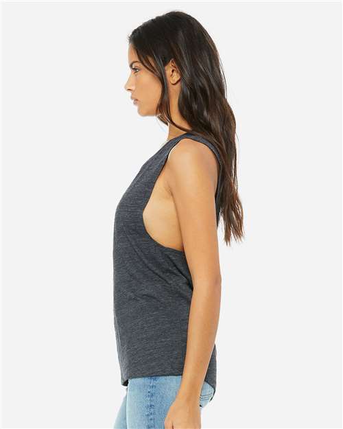 Women's Flowy Scoop Muscle Tank - OnModelSide - B55806524 - Charcoal Black Slub