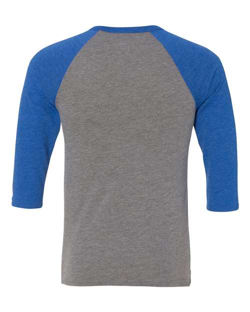 Three-Quarter Sleeve Baseball Tee - Back - B80106742 - Grey/ True Royal Triblend