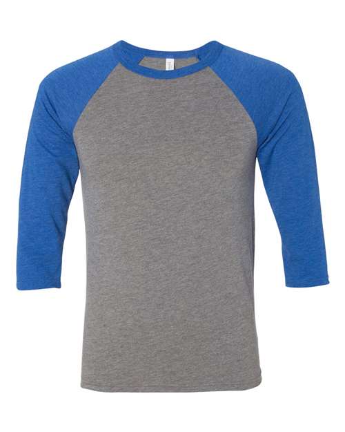 Three-Quarter Sleeve Baseball Tee - Front - B80106742 - Grey/ True Royal Triblend