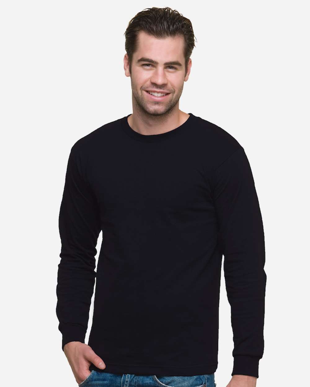USA-Made Long Sleeve T-Shirt - OnModelFront - B12379503 - Black