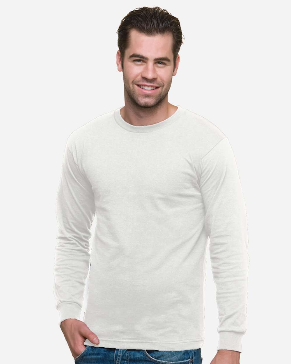 USA-Made Long Sleeve T-Shirt - OnModelFront - B12379003 - White