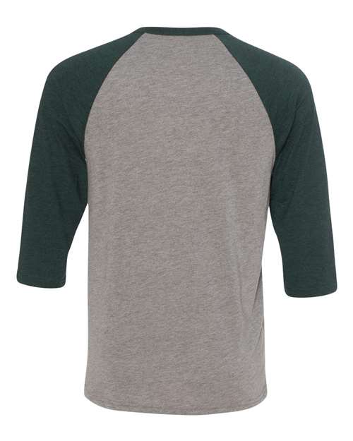 Three-Quarter Sleeve Baseball Tee - Back - B80106232 - Grey/ Emerald Triblend
