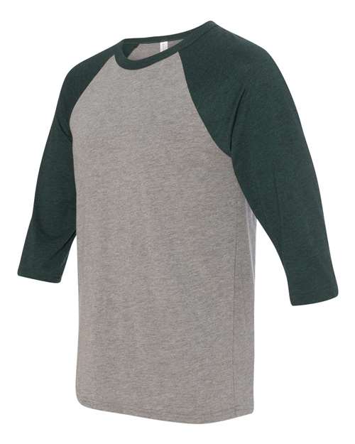 Three-Quarter Sleeve Baseball Tee - Side - B80106232 - Grey/ Emerald Triblend