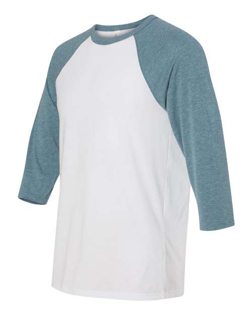 Three-Quarter Sleeve Baseball Tee - Side - B80106682 - White/ Denim