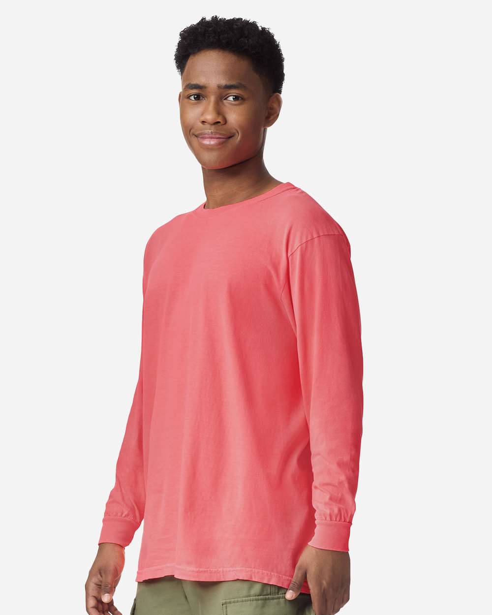Garment-Dyed Heavyweight Long Sleeve T-Shirt - OnModelSide - B08108463 - Watermelon