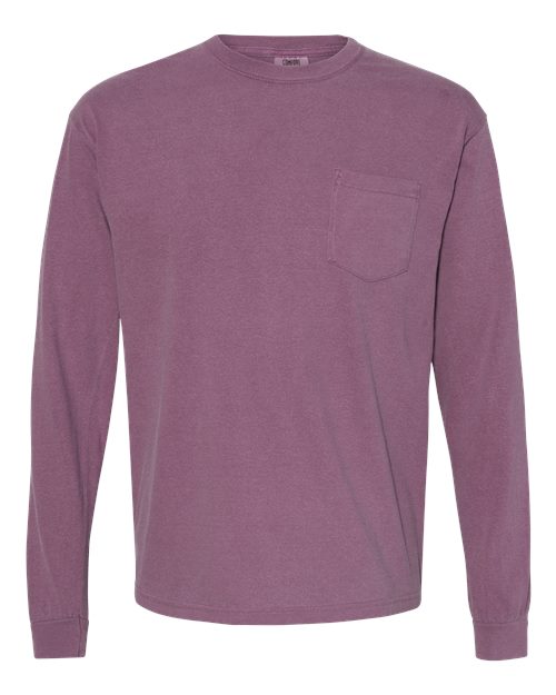 Garment-Dyed Heavyweight Long Sleeve Pocket T-Shirt - Front - B18508713 - Berry