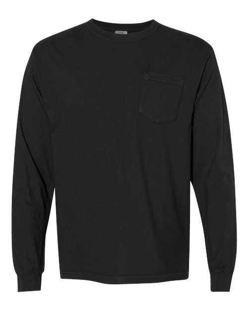Garment-Dyed Heavyweight Long Sleeve Pocket T-Shirt - Front - B18508503 - Black