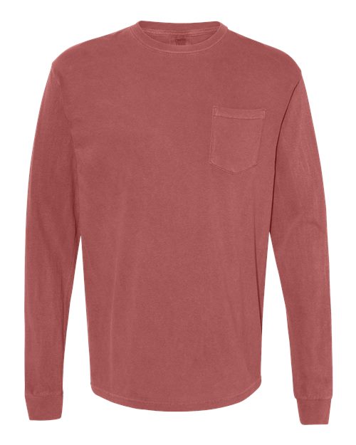Garment-Dyed Heavyweight Long Sleeve Pocket T-Shirt - Front - B18508523 - Brick