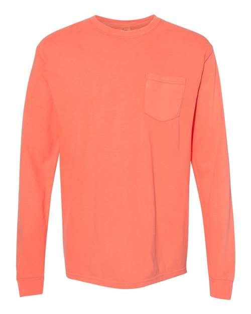 Garment-Dyed Heavyweight Long Sleeve Pocket T-Shirt - Front - B18508513 - Bright Salmon