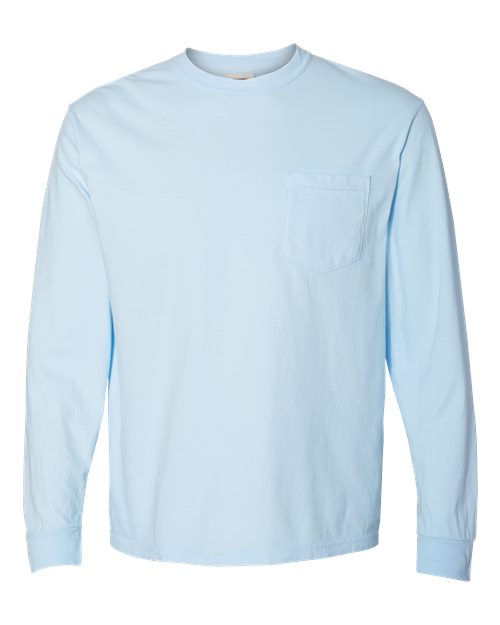 Garment-Dyed Heavyweight Long Sleeve Pocket T-Shirt - Front - B18508683 - Chambray
