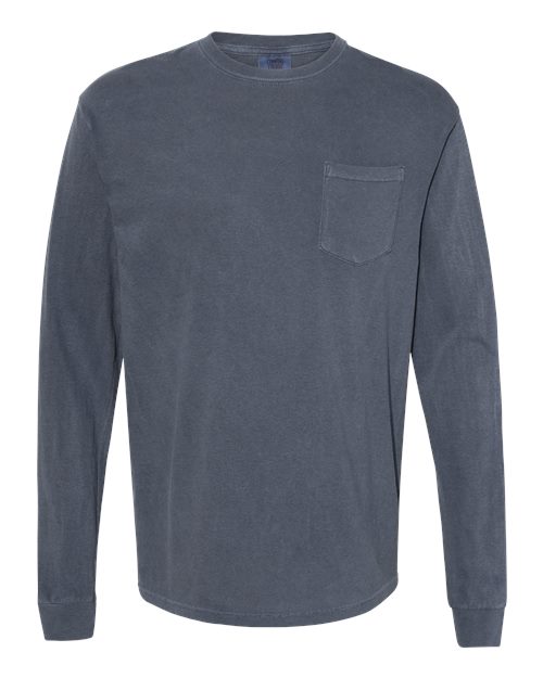 Garment-Dyed Heavyweight Long Sleeve Pocket T-Shirt - Front - B18508103 - Denim