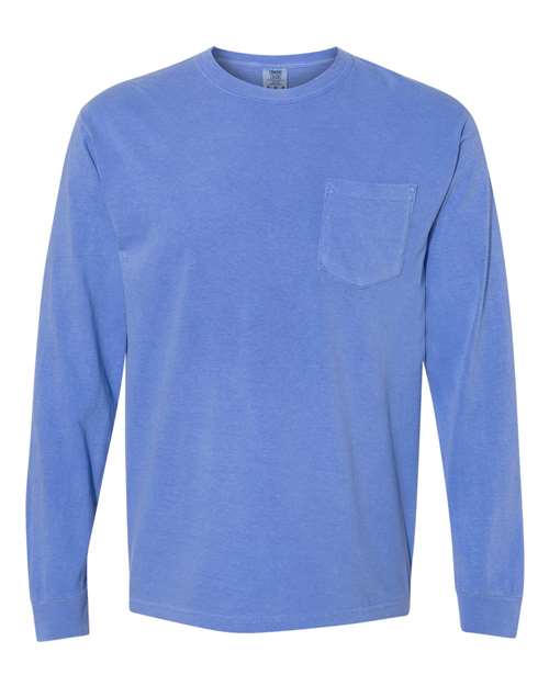 Garment-Dyed Heavyweight Long Sleeve Pocket T-Shirt - Front - B18508483 - Flo Blue
