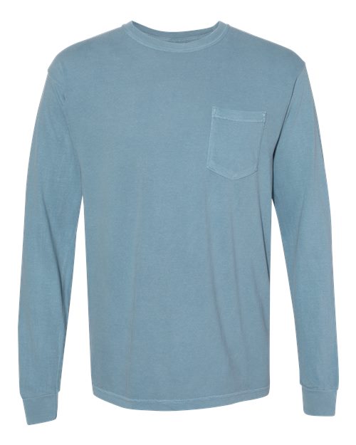 Garment-Dyed Heavyweight Long Sleeve Pocket T-Shirt - Front - B18508373 - Ice Blue
