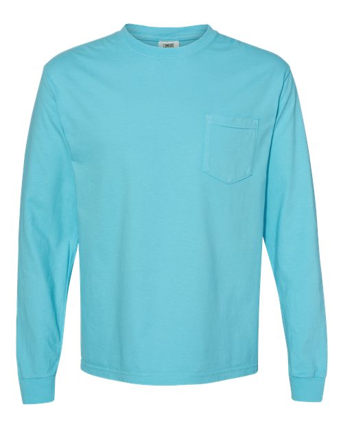 Garment-Dyed Heavyweight Long Sleeve Pocket T-Shirt - Front - B18508633 - Lagoon