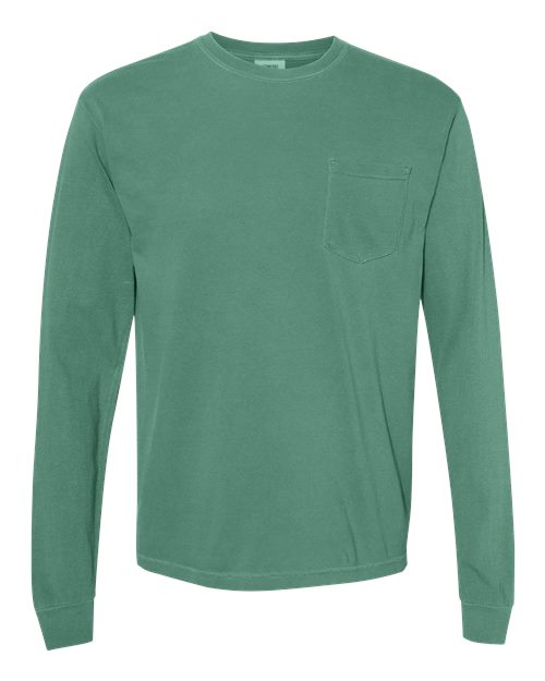Garment-Dyed Heavyweight Long Sleeve Pocket T-Shirt - Front - B18508193 - Light Green
