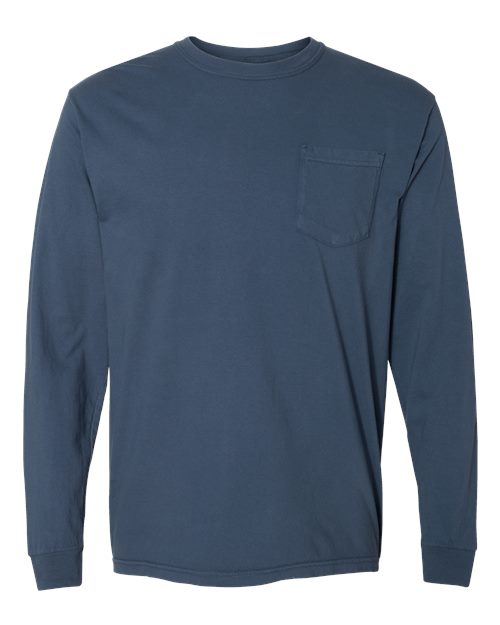Garment-Dyed Heavyweight Long Sleeve Pocket T-Shirt - Front - B18508863 - Midnight