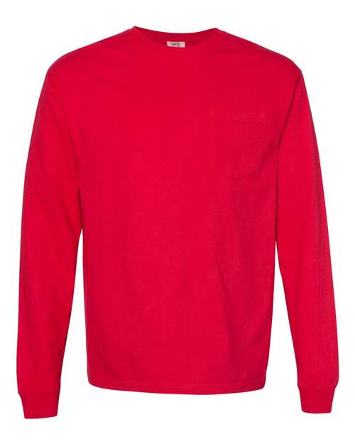 Garment-Dyed Heavyweight Long Sleeve Pocket T-Shirt - Front - B18508703 - Red