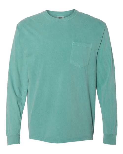 Garment-Dyed Heavyweight Long Sleeve Pocket T-Shirt - Front - B18508053 - Seafoam