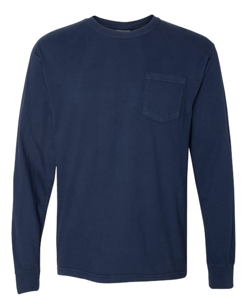 Garment-Dyed Heavyweight Long Sleeve Pocket T-Shirt - Front - B18508623 - True Navy