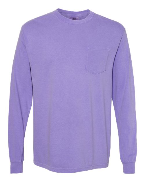 Garment-Dyed Heavyweight Long Sleeve Pocket T-Shirt - Front - B18508573 - Violet