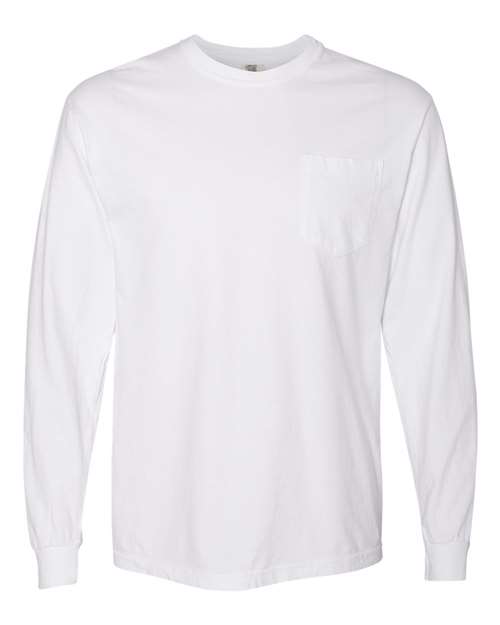 Garment-Dyed Heavyweight Long Sleeve Pocket T-Shirt - Front - B18508003 - White