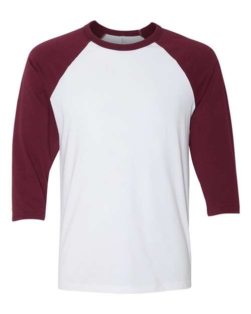 Unisex Three-Quarter Sleeve Baseball Tee - Front - B80106296 - White/ Maroon