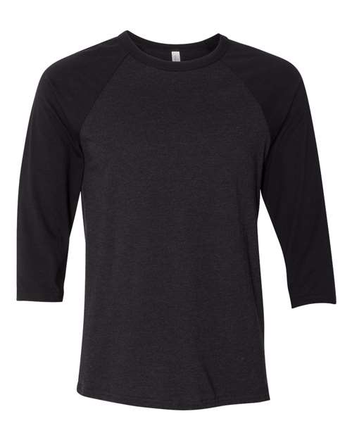 Three-Quarter Sleeve Baseball Tee - Front - B80106112 - Black Heather/ Black