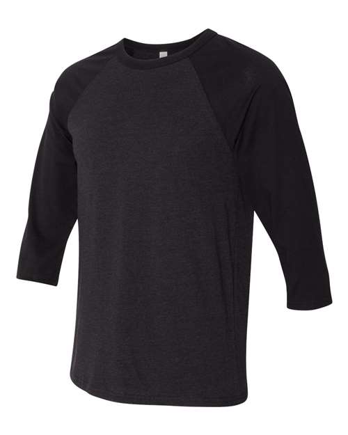 Three-Quarter Sleeve Baseball Tee - Side - B80106112 - Black Heather/ Black