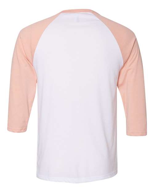 Three-Quarter Sleeve Baseball Tee - Back - B80106337 - White/ Heather Peach