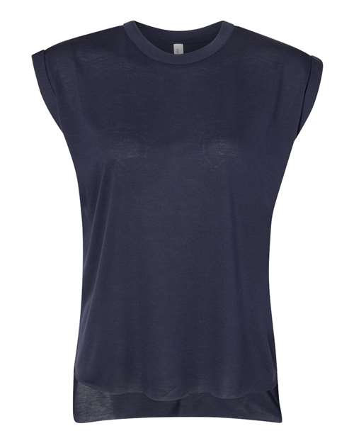 Women’s Flowy Rolled Cuffs Muscle Tee - Front - B11406864 - Midnight