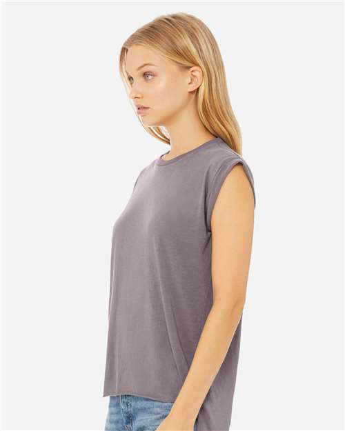 Women’s Flowy Rolled Cuffs Muscle Tee - OnModelSide - B11406107 - Storm