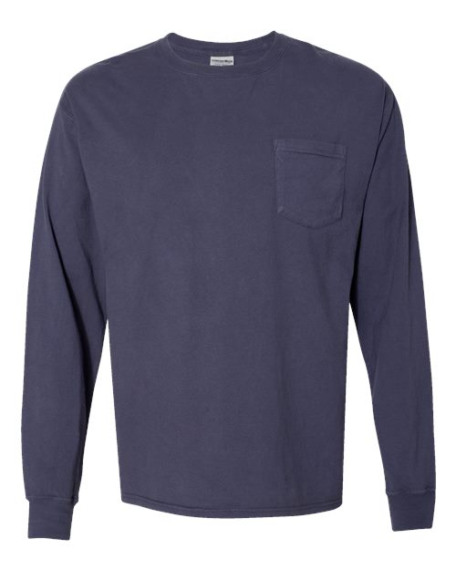 Garment-Dyed Long Sleeve T-Shirt With a Pocket - Front - B35400683 - Anchor Slate
